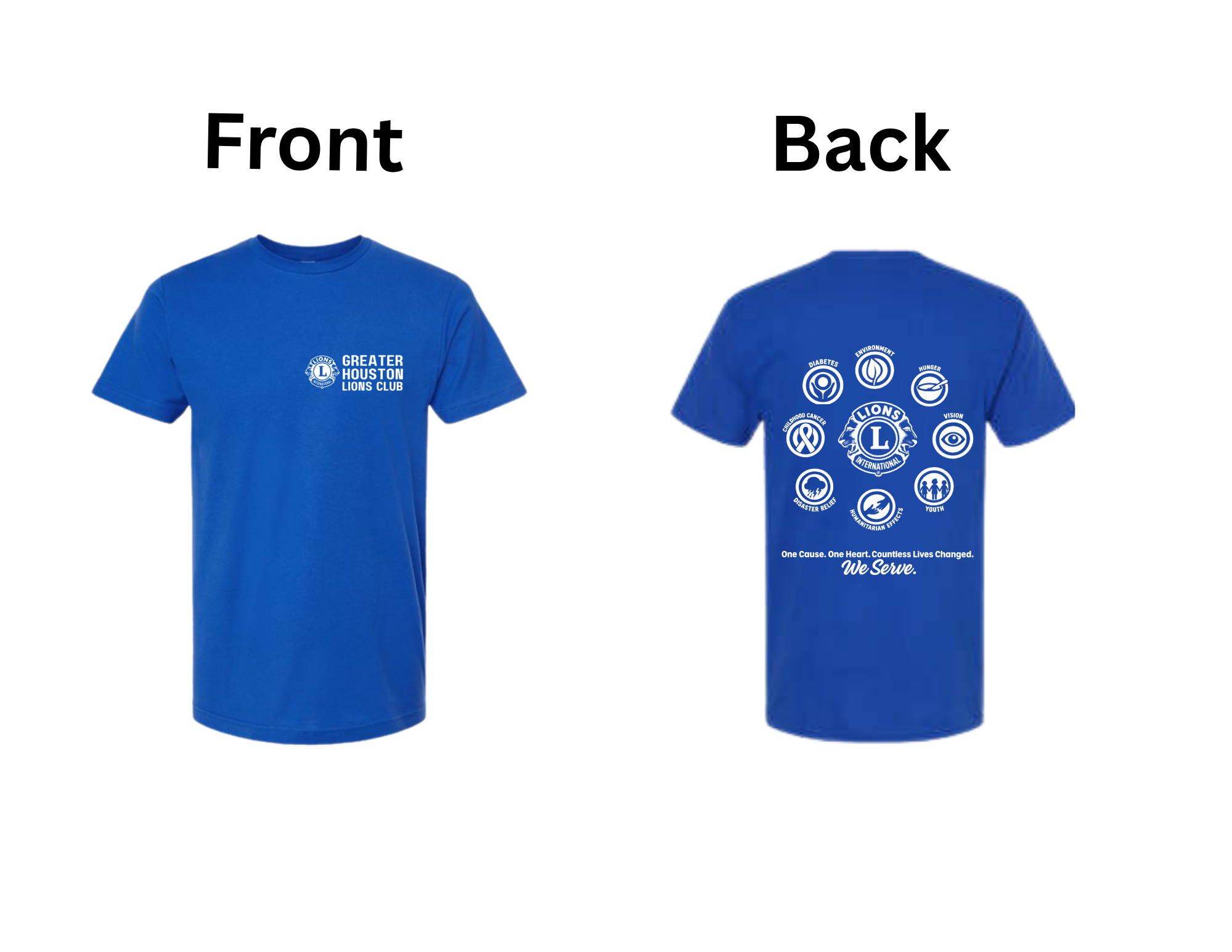 Greater Houston Lions Club service T-shirt front and back
